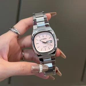 Elegant Dual Calendar Women’s Quartz Watch Solid Color Stainless Steel Waterproof Luminous Retro Design