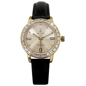 Elegant Fashion Women’s Gold Tone Quartz Watch Luxury Crystal Bezel Classic Black Leather Band Waterproof Business Watch