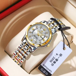 Elegant Fashion Women’s Watch Diamond Roman Dial Quartz Watch for Girl Waterproof Stainless Steel Luminous