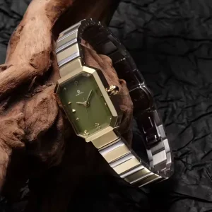 Elegant Ladies Sugar Cube Crystal Watch Stainless Steel with Glass Window Safety Folding Clasp Women’s Fashion Wristwatch