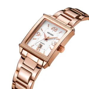 Elegant Luxury Fashion Square Quartz Watch for Women with Stainless Steel Band and Date Calendar