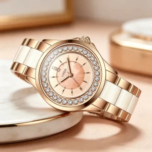 Elegant Luxury Fashion Women’s Watch MOP Dial Diamond set Mineral Glass Miyota Quartz Alloy Case Bracelet 3BAR