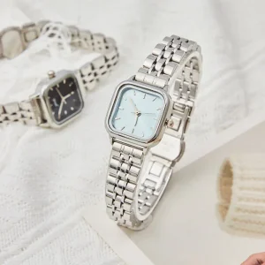 Elegant Minimalist Women’s Square Quartz Watch Premium Stainless Steel Band Fashionable Understated Luxury