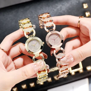 Elegant Watch for Women Simple Round Dial Diamond Fashion Gold Bracelet Quartz Wristwatch Students Ladies Watches Reloj Mujer