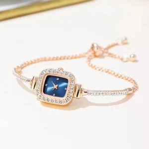 Elegant Women’s Quartz Watch Elegant Square Dial One-Piece Alloy Case Glass Dial Window Thin Strap Pointer Display