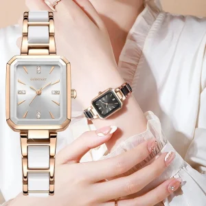 Elegant Women’s Quartz Watch Square Dial Rhinestone Alloy Band Vintage Luxury Watch Student Gift WA017
