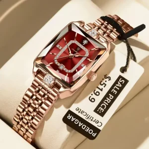 Elegant Women’s Rectangle Stainless Steel Quartz Watch Waterproof Date Square Wristwatch Alloy