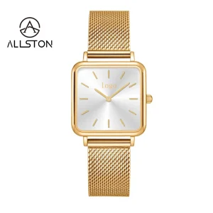 Elegant Women’s Stainless Steel Square Minimalist Design Quartz Watches Waterproof Ladies’ Luxury Sunshine Wristwatch Female