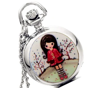 Enamel Pocket Watch Fancy Girls Pocket Watches with Mirror