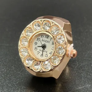 Engagement Wedding Gift Rhinestone Ring Watch Quartz Movement Stainless Steel Gold Plated Rose Gold Silver Elastic Band