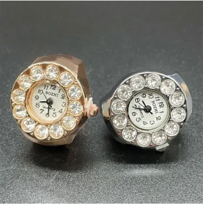 Engagement Wedding Gift Rhinestone Ring Watch Quartz Movement Stainless Steel Gold Plated Rose Gold Silver Elastic Band