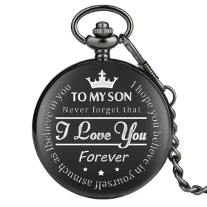 Engraved Son Gifts Personalized Pattern Vintage Quartz Pocket Watch with Chain