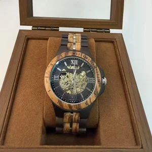 Environmental Luxury Hollowed Out Wooden Mechanical Watch Seiko Movement 46mm Dial for Wearing at Business Parties