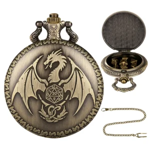 Evil Dragon God Pocket Watch Polyhedral Retro Frame Mini Metal Dice Set for DND Lover