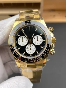 Exquisite Gold Men Automatic Chronograph Watch Black Dial Tachymeter Scale Waterproof Sapphire Crystal for Sports Leisure Watch