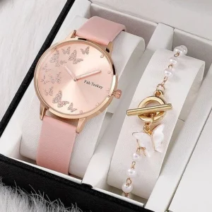 F-10 Women Watch Bracelet Set Luxury Analog Wrist Watch Set 2 Pcs Hiphop Pearl Style Quartz Watch Jewelry
