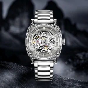 F8200 Men’s Automatic Mechanical Watch with Hollow Carved Dial Stainless Steel 50M Water Resistant