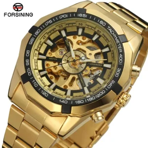 FORSINING 037 Men Automatic Watch Luxury Skeleton Mechanical Watch Men’s Stainless Steel Clock