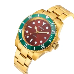 Factory 5ATM Waterproof Men’s Gift Mechanical Watch with Stainless Steel Gold Trap