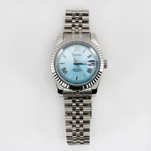Factory Baby Blue Water Resistant Stainless Steel Date Pointer NH35 Automatic Mechanical Watch for Men