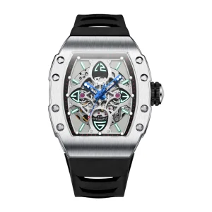 Factory Batch Custom Stainless Steel Barrel Case Skeleton Flywheel Luminous Men Automatic Mechanical Watches