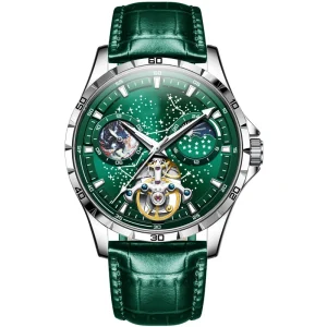 Factory Batch Custom Stainless Steel Case Skeleton 24 Hour Display GMT Luminous Men Automatic Mechanical Watch