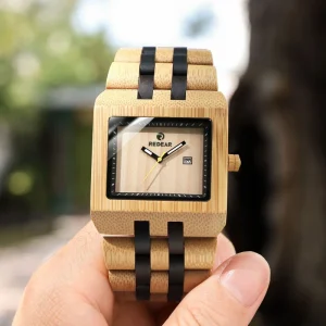 Factory Cross Border Clearance Wooden Watches Natural Handmade Solid Wood Quartz Eco Friendly 48mm Square Men’s