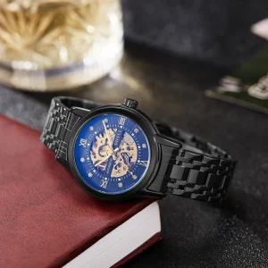 Factory Custom Logo Hollow Out Skeleton Mechanical Business Luxury Mens Watch Automatic 20mm Band