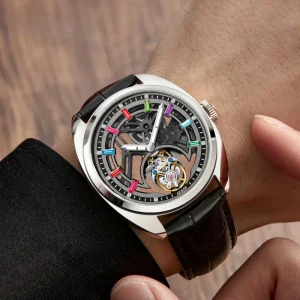 Factory Custom Logo Men’s Flying Tourbillon Skeleton Mechanical Watch Oval Stainless Steel Diamond Sapphire Waterproof