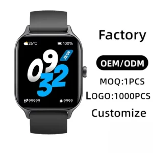 Factory Custom Unisex Square Smart Watch Blood Pressure Heart Rate Monitor AMOLED Rubber Strap Waterproof Answer Call OEM ODM