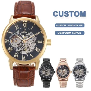 Factory Customized Luxury Mechanical Movement Stainless Steel Watch with Glass Dial 3ATM Waterproof Case
