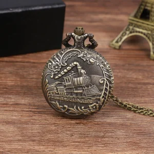 Factory Hot Old Steam Locomotive Pocket Watches Christmas Holiday Items Clamshell Hollow Retro Quartz Watches