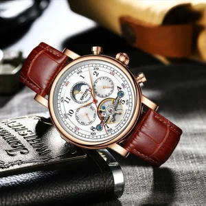 Factory Leather Strap Wrist Luxury Men Skeleton Mechanical Watches Automatic for Men