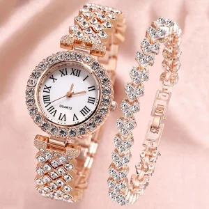 Factory Luxury Alloy and Blind Rhinestone Iced Out Roman Patterned Hip Hop Women’s Bracelet Quartz Watch