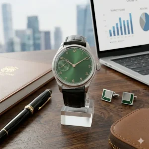 Factory Men Mechanical Watch Small Second Sunray Green Dial Domed Glass Stainless Steel Mechanical Wristwatch Manufacturer