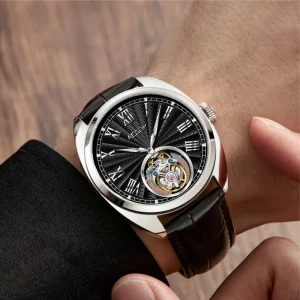 Factory Men’s Flying Tourbillon Mechanical Watch 316L Steel Sapphire Waterproof Oval Fish Scale Dial Luminous