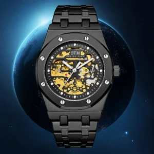 Factory Men’s Mechanical Skeleton Watch Stainless Steel Band Waterproof Luminous Alarm Customizable