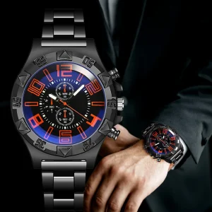 Factory New Casual Sports Men’s Quartz Watch Alloy Band Luminous Pointer Dial 48mm Roman Numeral