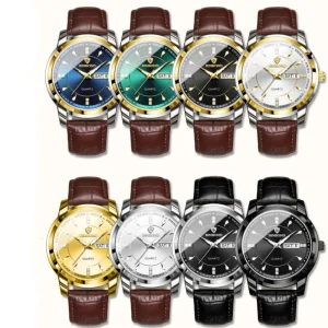 Factory New Style High Quality Genuine Leather Strap Waterproof Weekly Calendar Luminous Men’s Round Quartz Watch