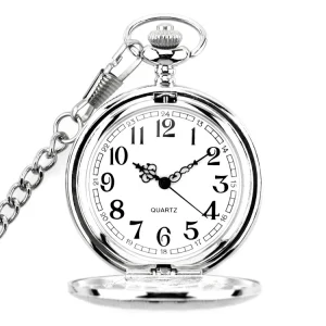 Factory Price Vintage Engraving Silver Pendant Gift Quartz Pocket Watch with Keychain