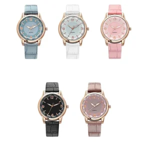 Factory Stock Five Different Colors Imitation Leather Fashion Women’s Round Quartz Watch