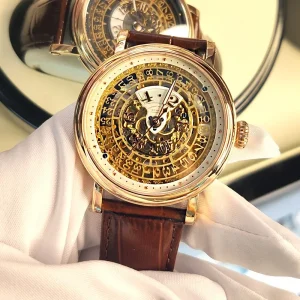 Factory Supply Luxury Men’s Stainless Steel Watch Water Resistant Leather Band Gold Designer Hangzhou Movement Pointer Dial