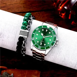 Factory Three Different Color Fashion Steel Strap Round Men’s Business Quartz Watch and Bracelet Jewelry Set