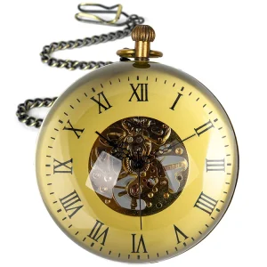Fantastic Design Super Size High Transparency Glass Ball Mechanical Skeleton Pocket Watch Table