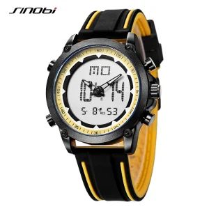 Fashion Analog Digital Watch Multi function Sport Wristwatch 3ATM Waterproof Alarm Chronograph Silicone Band for Daily Wear