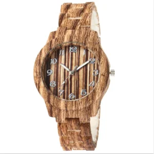 Fashion Anniversary Gift Engraved Wooden Grain Watch Wristwatch, Natural Sandal Wood Watch
