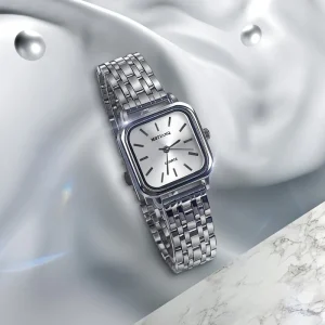 Fashion Art Women’s Quartz Watch Square Dial Stainless Steel Watch Retro Simple Women’s Watch