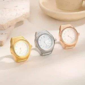 Fashion Bling Engagement Wedding Watch Rings Cute Finger Watch Gold Silver Style Flexible Stretch Steel Band Elegant Diamond