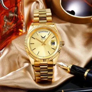 Fashion Business Casual Leather Silicone Stainless Steel Automatic Calendar Clock Men’s Watch Custom Logo Design Glass Water
