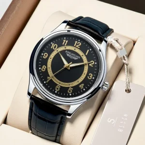 Fashion Business Leather Quartz Watch for Men Casual Sports Luminous Pointer Wristwatch Clock